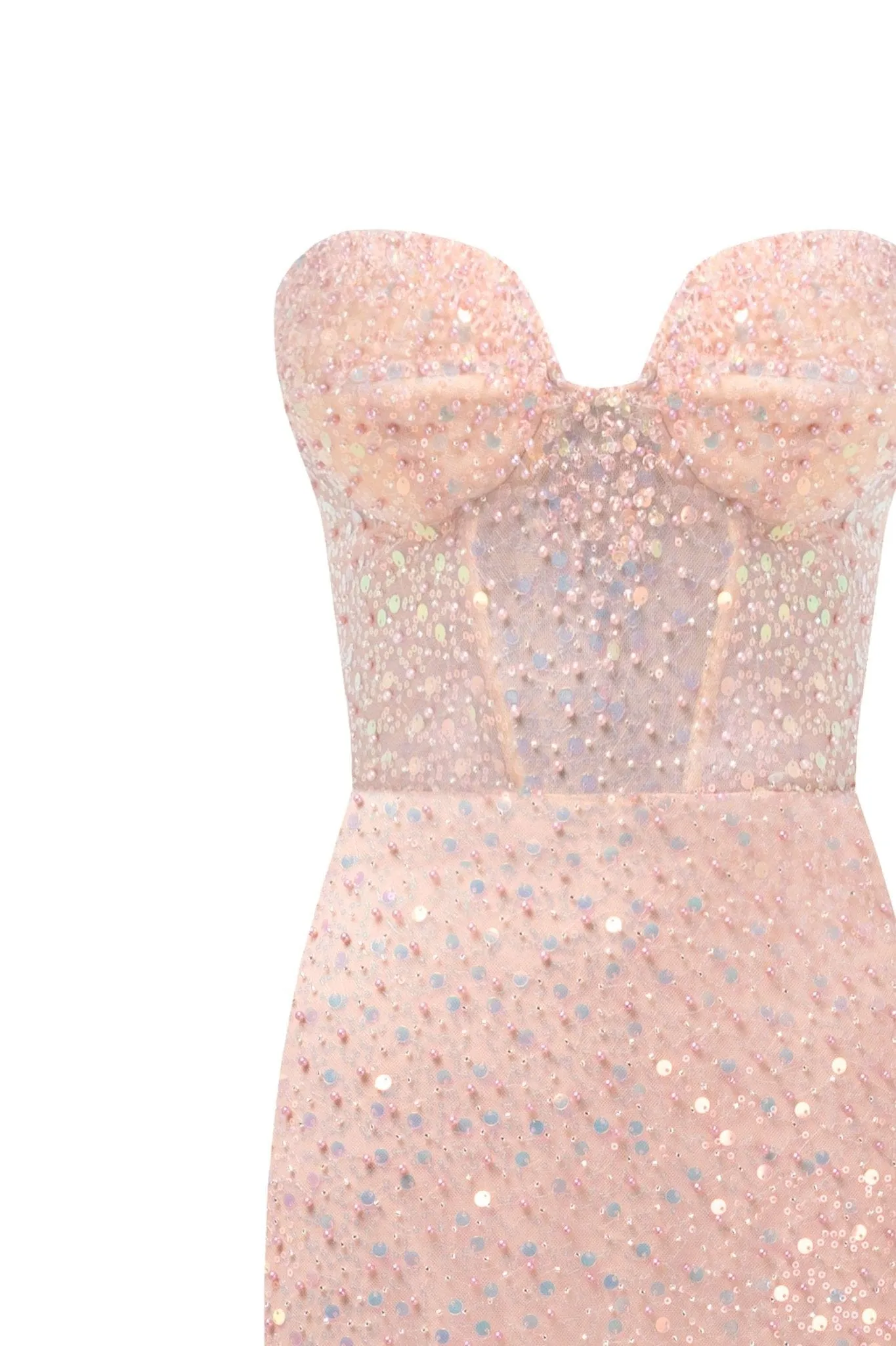 Entrance-worthy semi-transparent rose gold maxi sequined dress