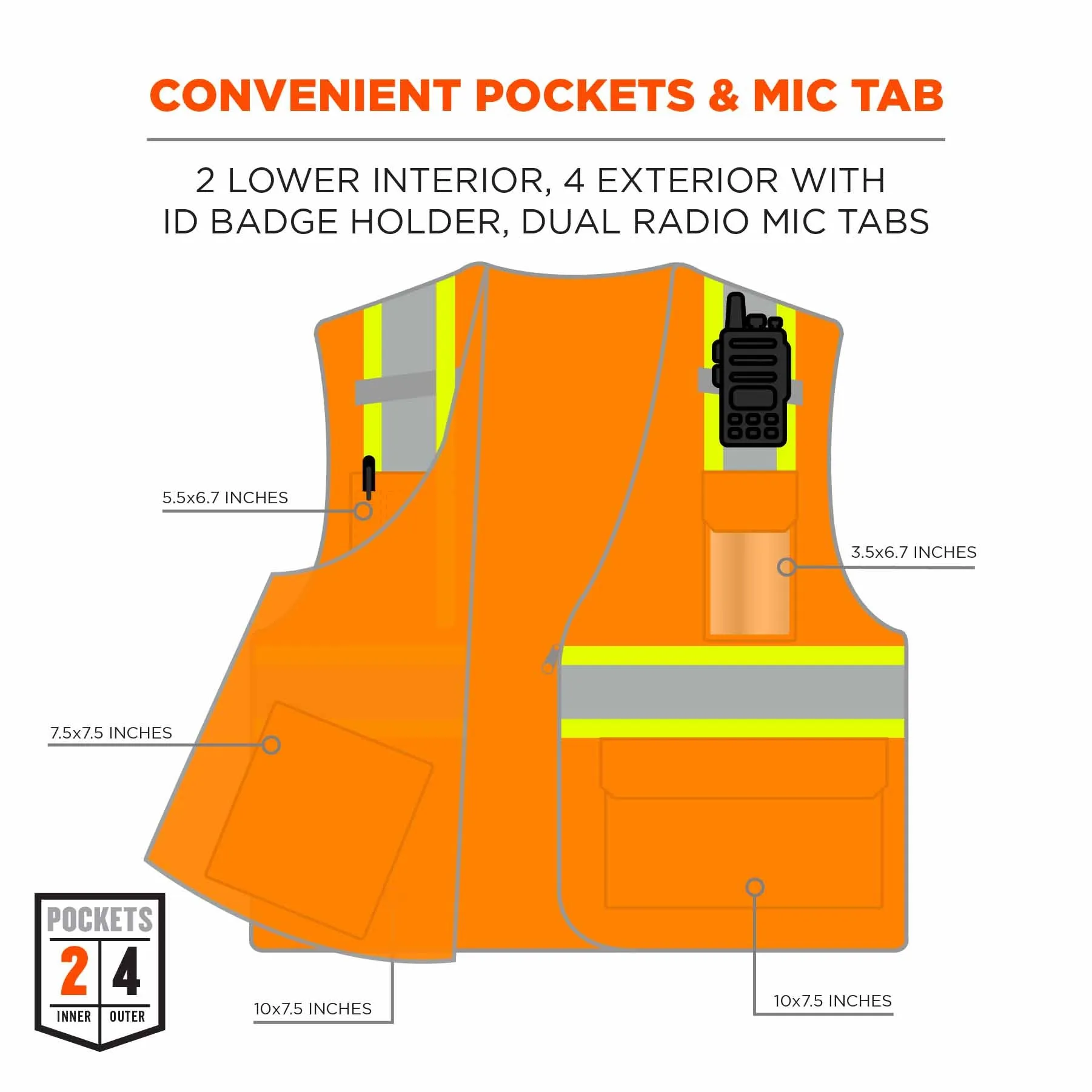 Ergodyne 24573 8246Z-S M Orange Class 2 Two-Tone Mesh Vest - Single Size