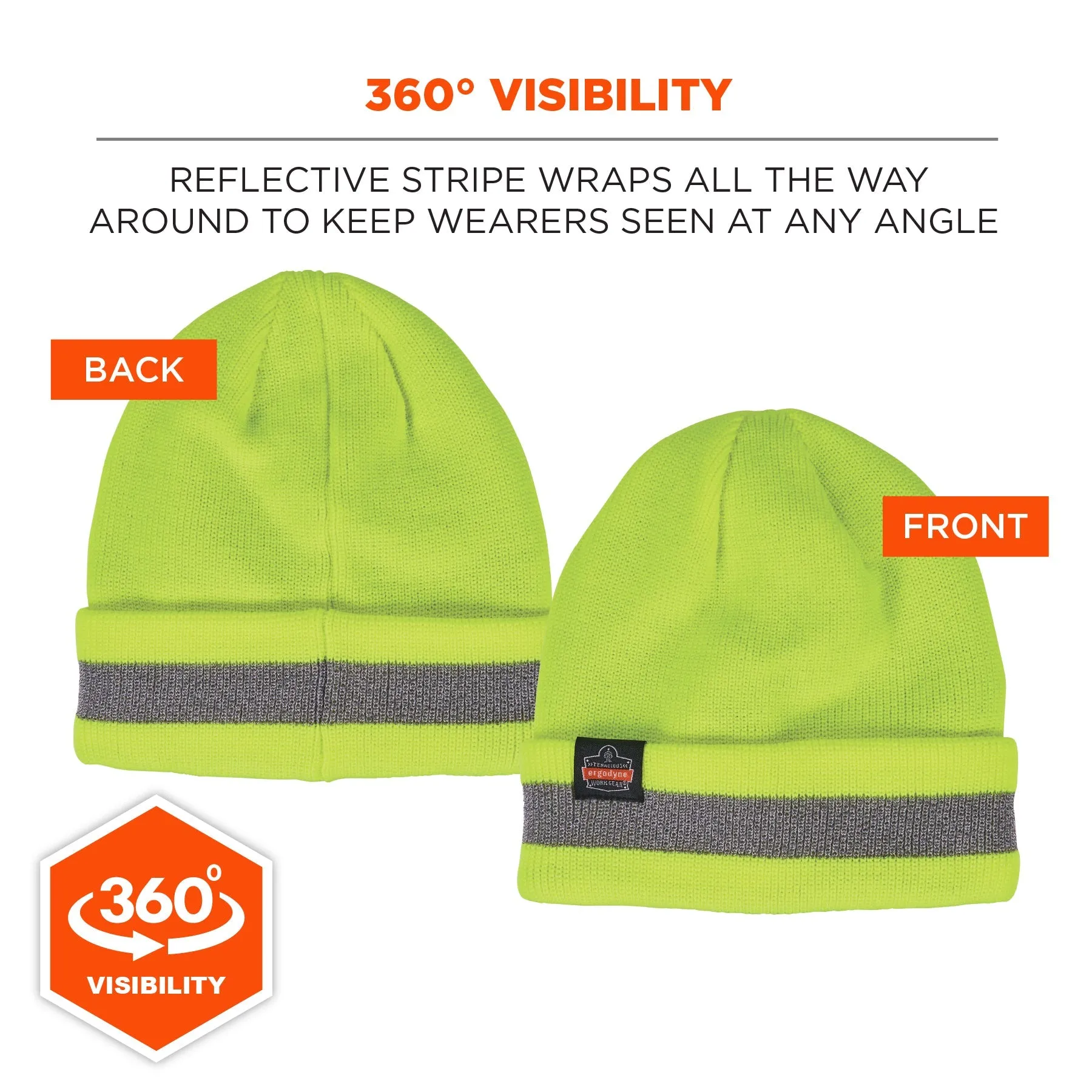 Ergodyne N-Ferno 6803 Reflective Rib Knit Winter Hat - Lime