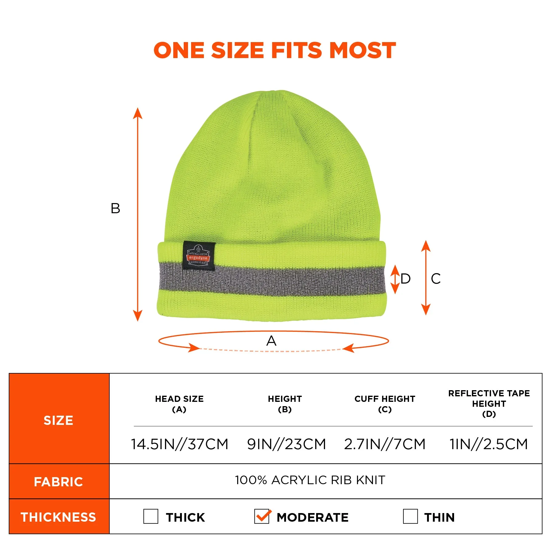 Ergodyne N-Ferno 6803 Reflective Rib Knit Winter Hat - Lime