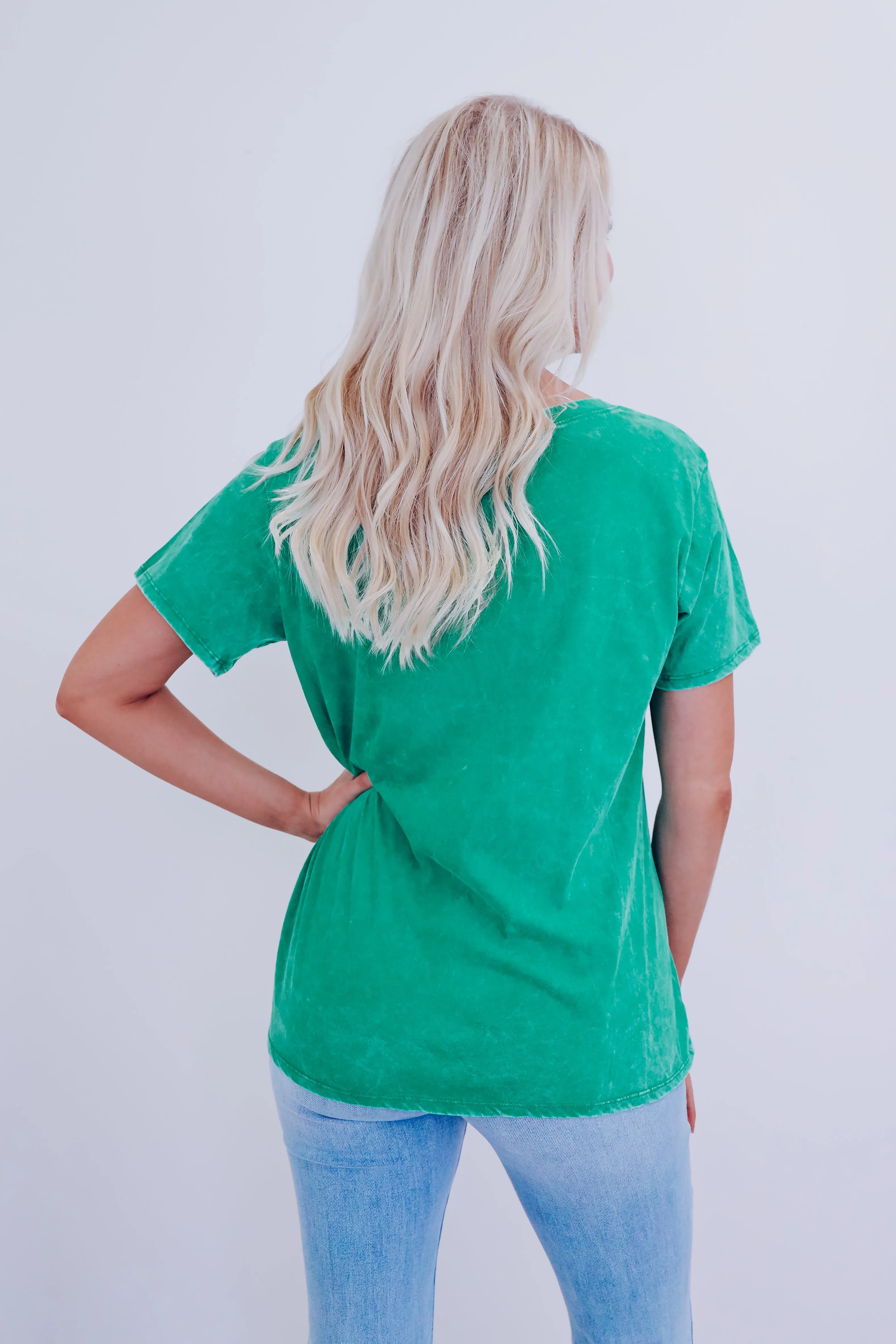 Evie V-neck Acid Washed Top - Green