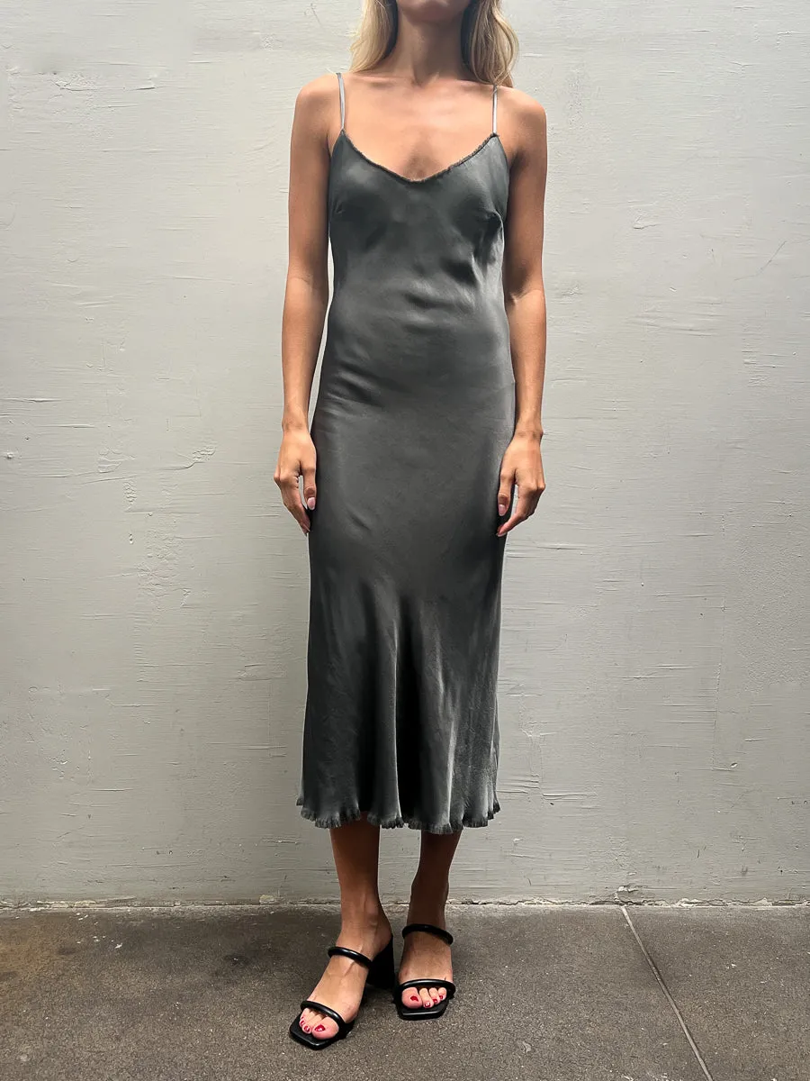 Farrah Slip Dress in Vintage Satin - Nori