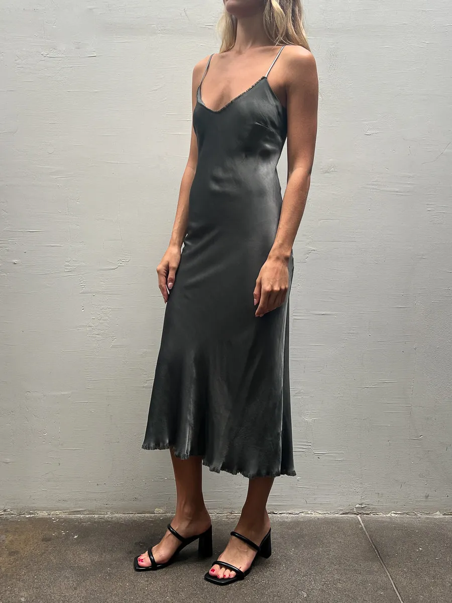 Farrah Slip Dress in Vintage Satin - Nori