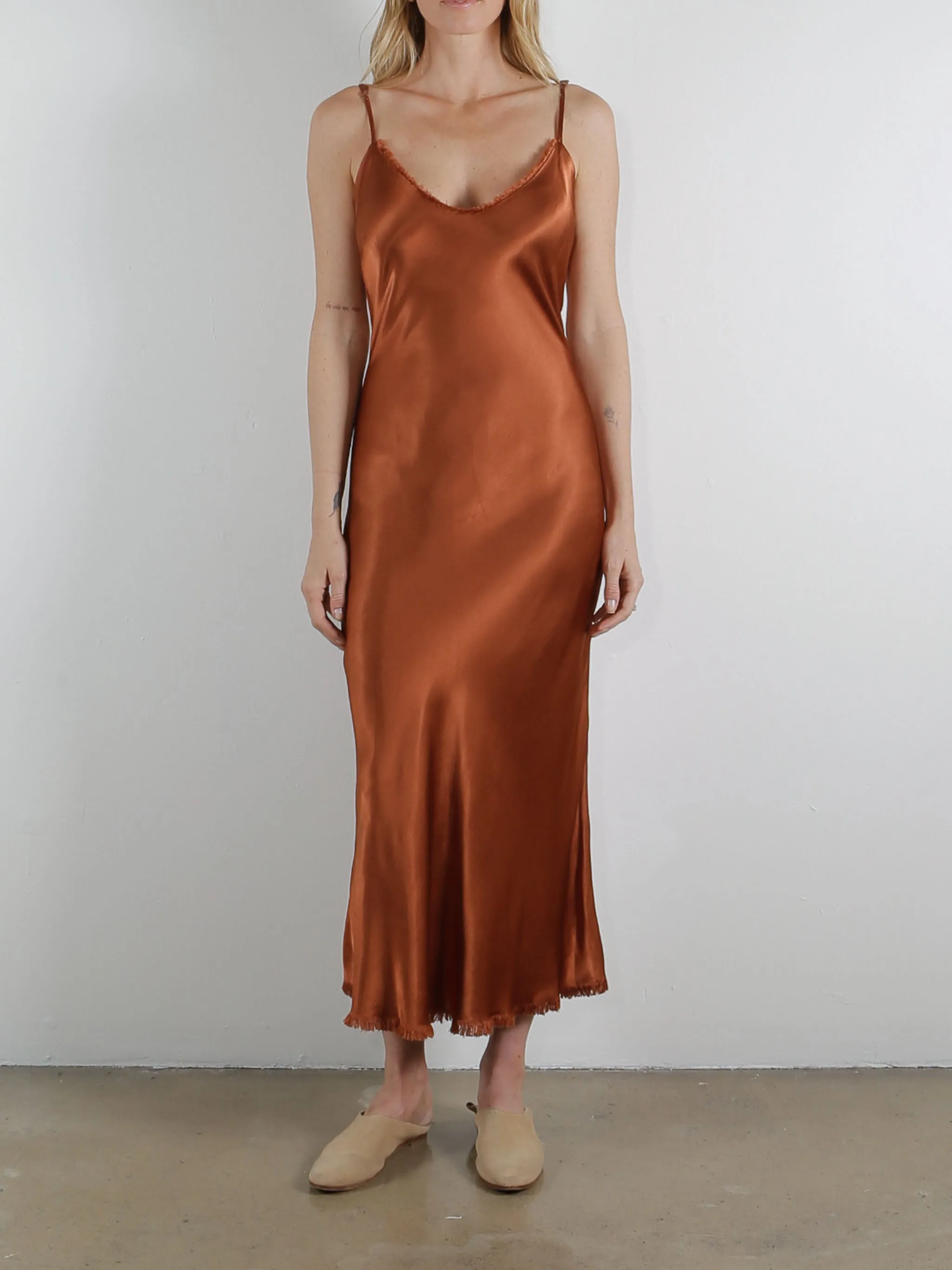 Farrah Slip Dress in Vintage Satin - Sable