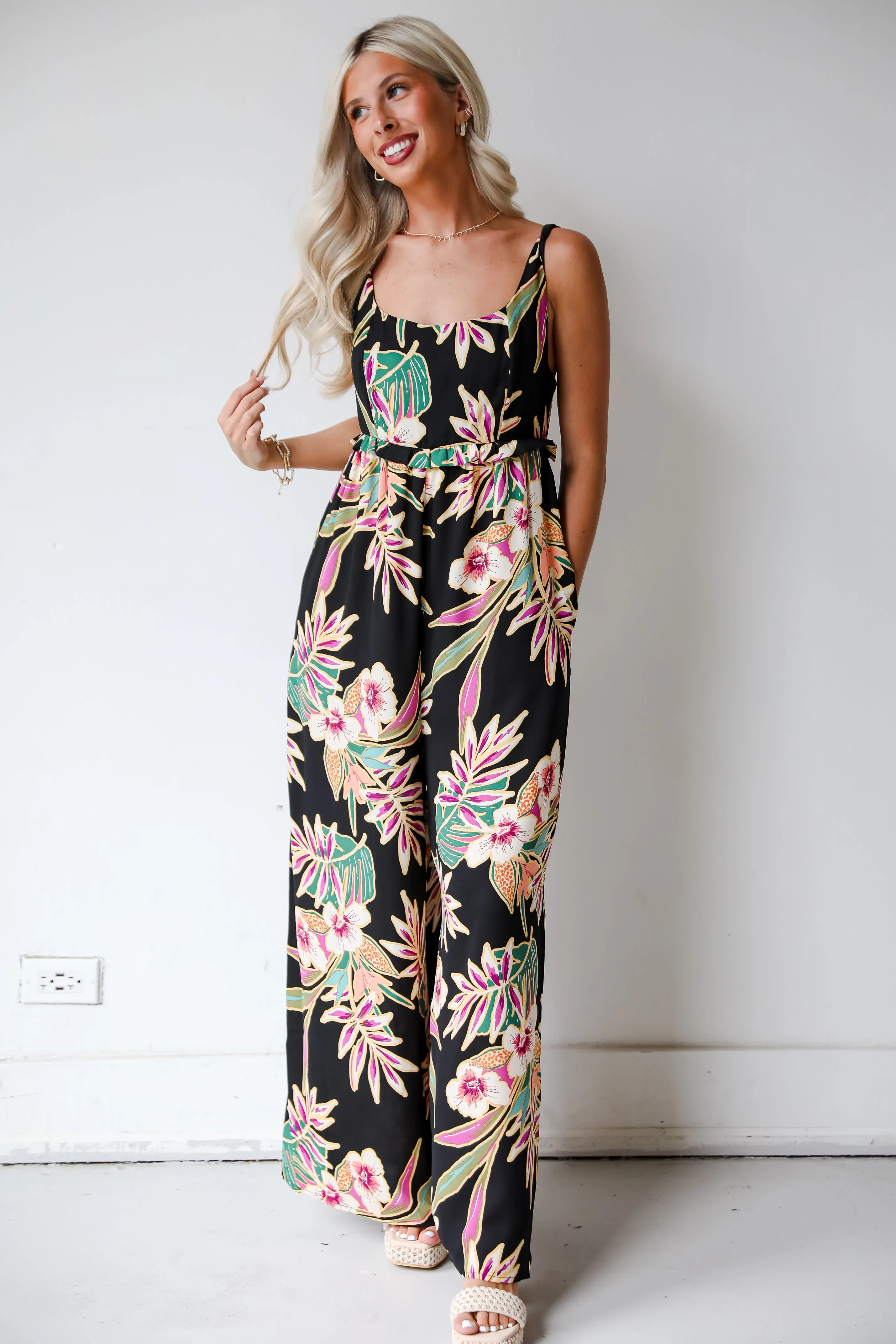 FINAL SALE - Compelling Glam Black Floral Jumpsuit