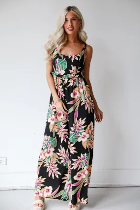 FINAL SALE - Compelling Glam Black Floral Jumpsuit