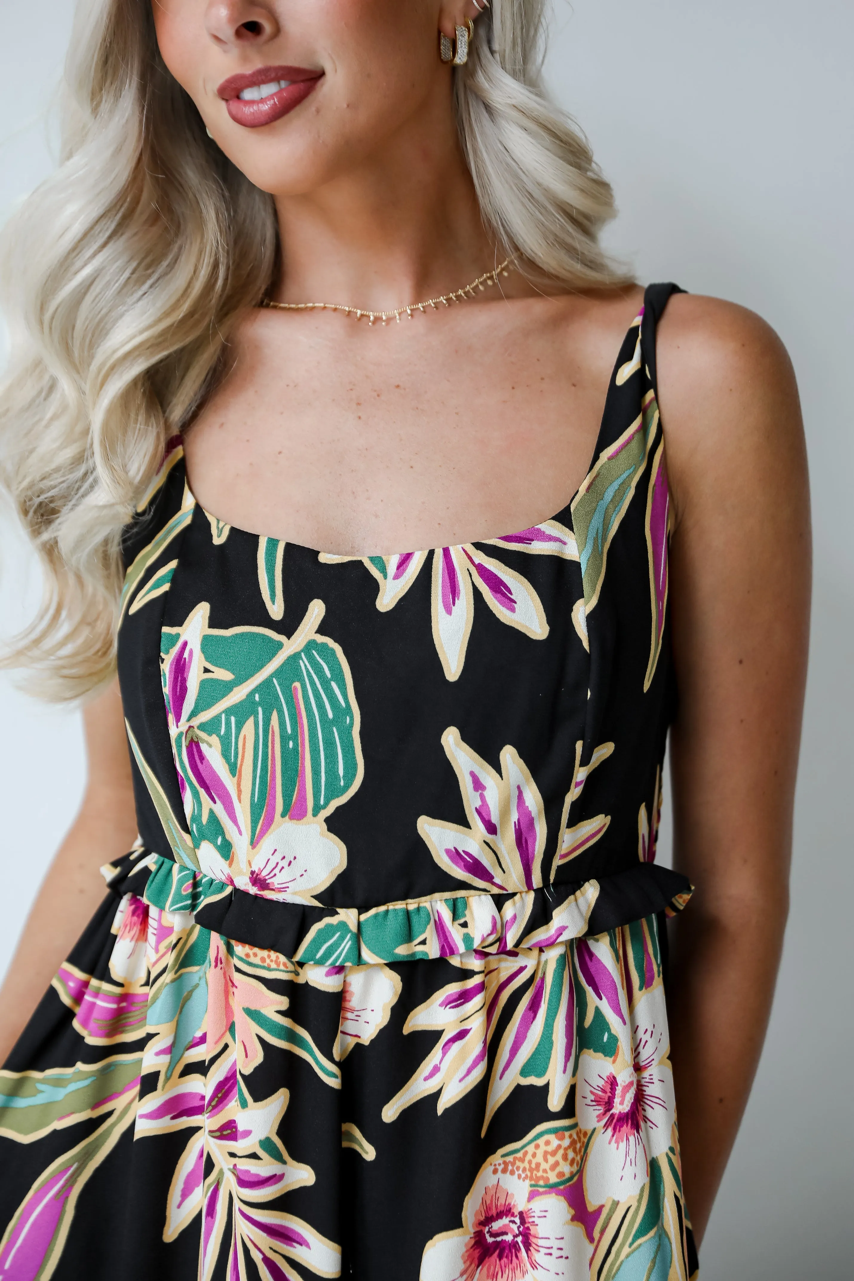 FINAL SALE - Compelling Glam Black Floral Jumpsuit