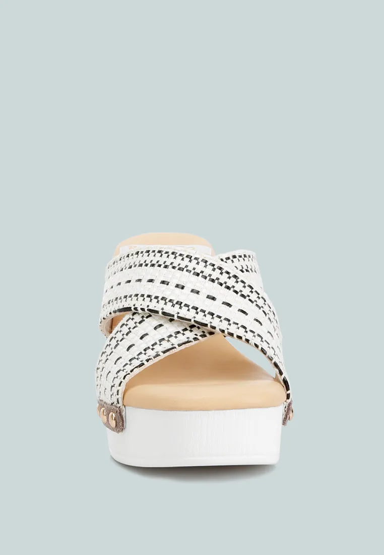 FInley Raffia High Block Heel Clogs In White