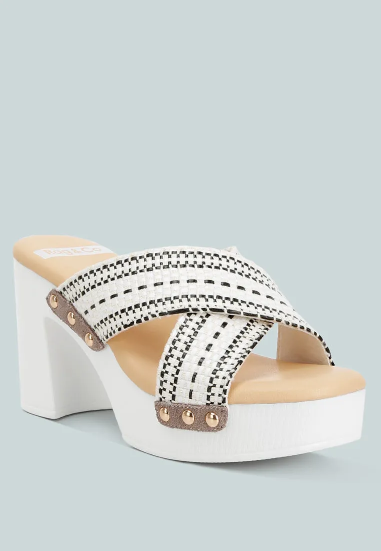 FInley Raffia High Block Heel Clogs In White