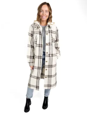 Fireside Twofer Hoodie Shacket- CREAM PLAID