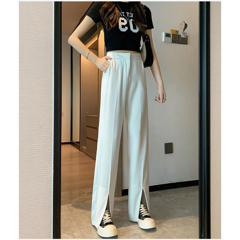 Floor-Length Casual Slimming Plus Split High-Waisted Pants