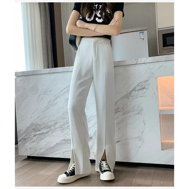 Floor-Length Casual Slimming Plus Split High-Waisted Pants