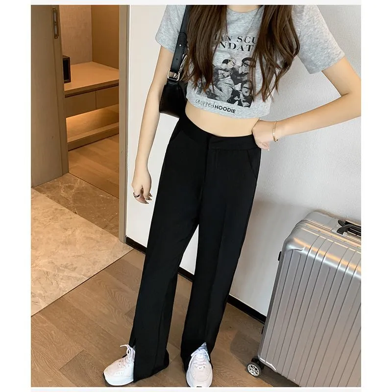 Floor-Length Casual Slimming Plus Split High-Waisted Pants