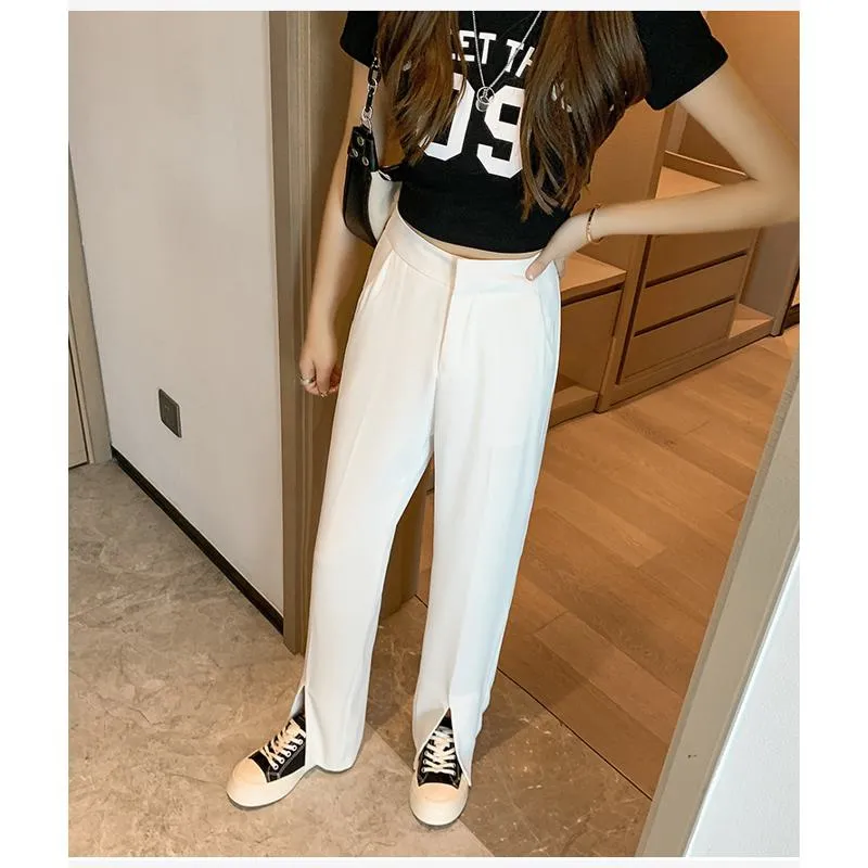 Floor-Length Casual Slimming Plus Split High-Waisted Pants