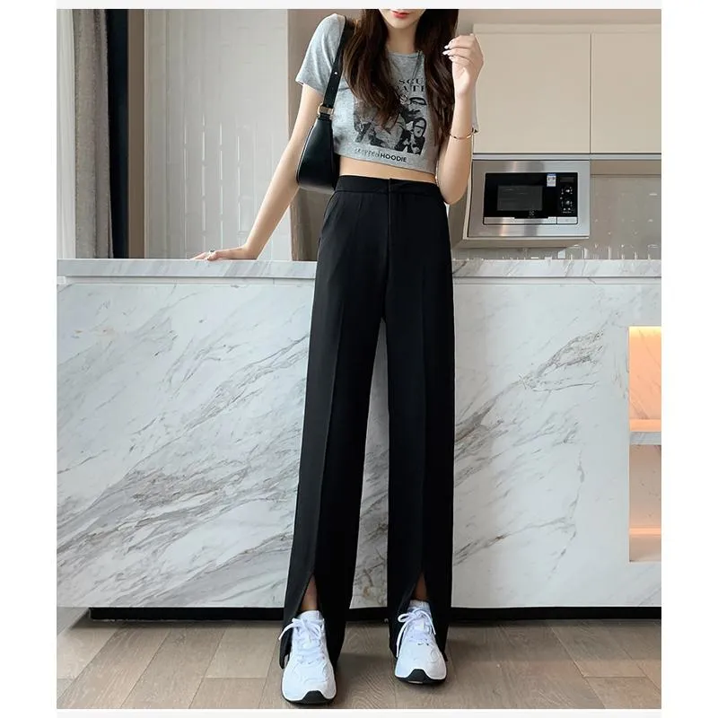 Floor-Length Casual Slimming Plus Split High-Waisted Pants