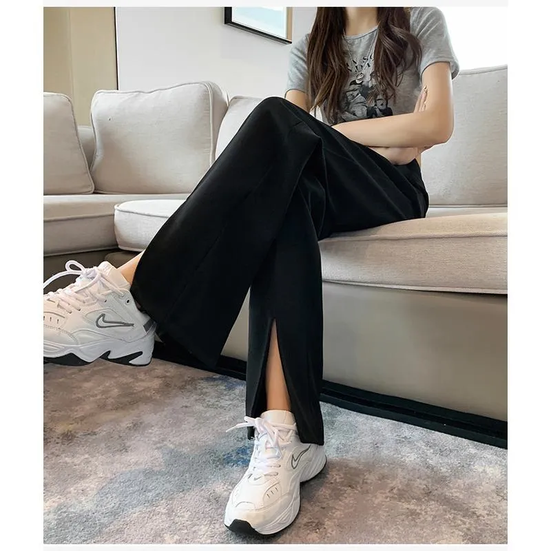 Floor-Length Casual Slimming Plus Split High-Waisted Pants