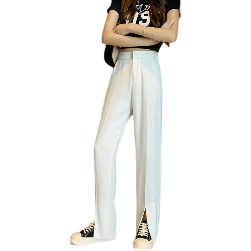 Floor-Length Casual Slimming Plus Split High-Waisted Pants