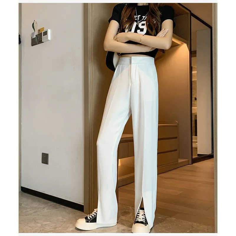 Floor-Length Casual Slimming Plus Split High-Waisted Pants