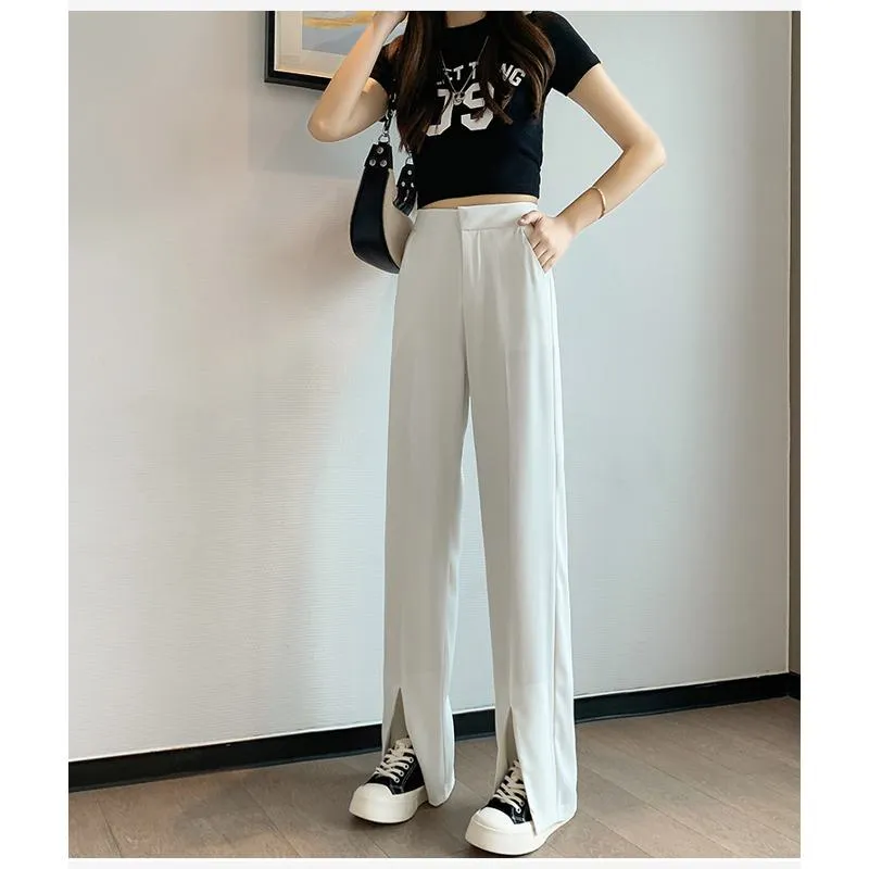 Floor-Length Casual Slimming Plus Split High-Waisted Pants