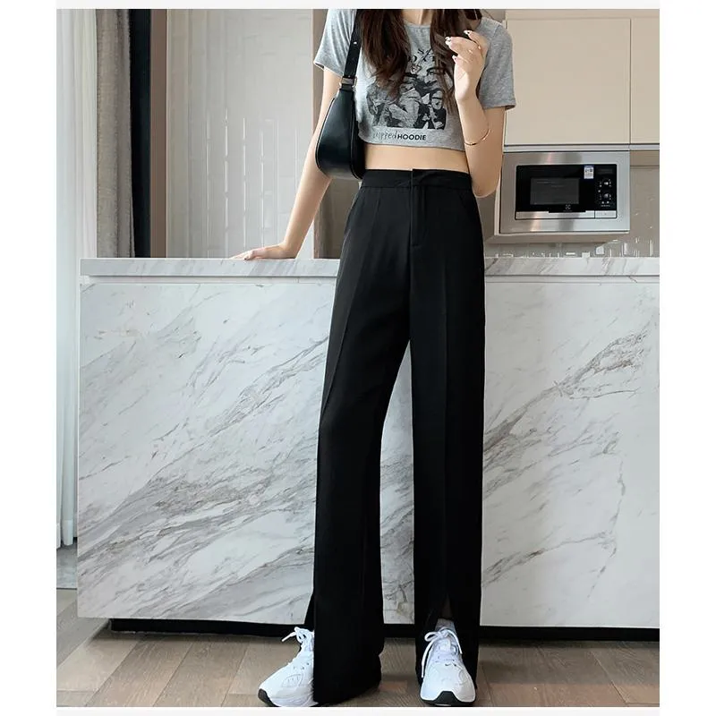 Floor-Length Casual Slimming Plus Split High-Waisted Pants