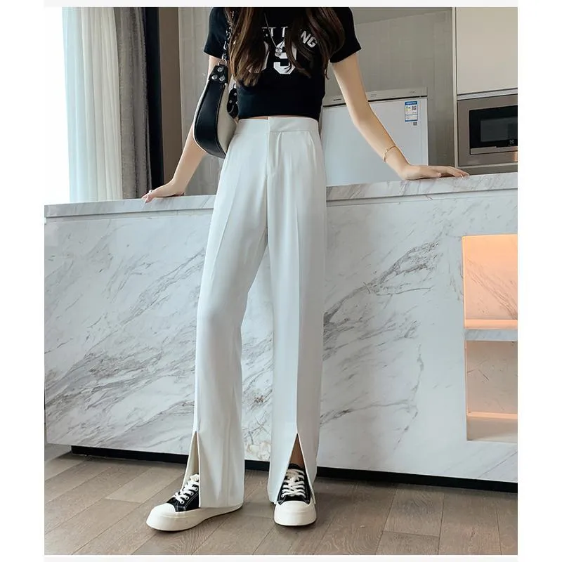 Floor-Length Casual Slimming Plus Split High-Waisted Pants