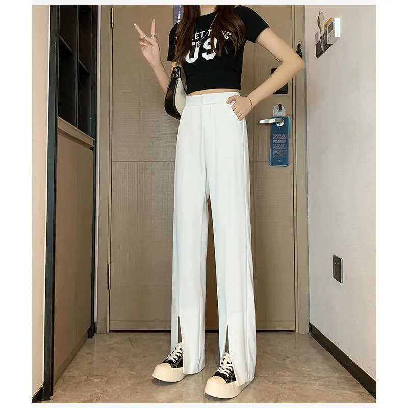 Floor-Length Casual Slimming Plus Split High-Waisted Pants