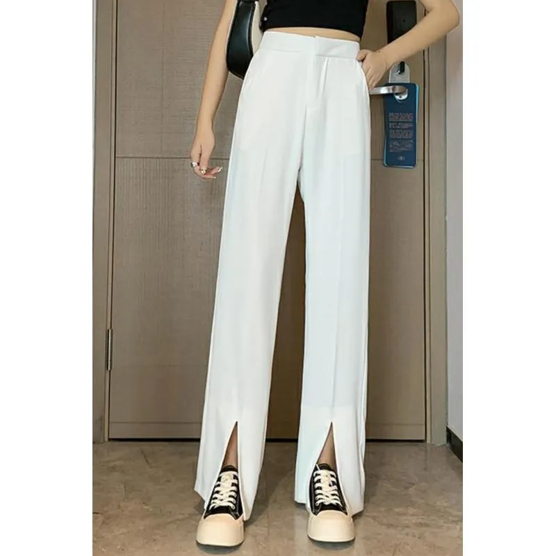 Floor-Length Casual Slimming Plus Split High-Waisted Pants