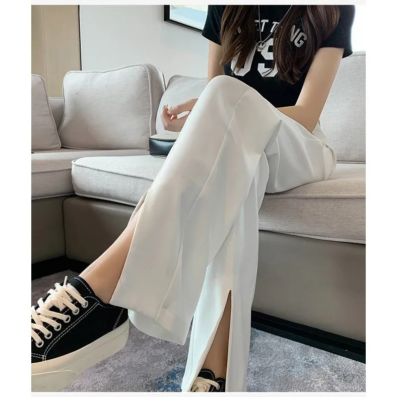 Floor-Length Casual Slimming Plus Split High-Waisted Pants