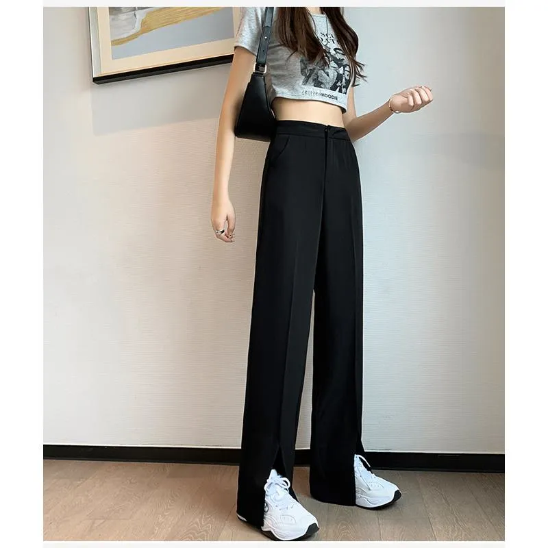 Floor-Length Casual Slimming Plus Split High-Waisted Pants