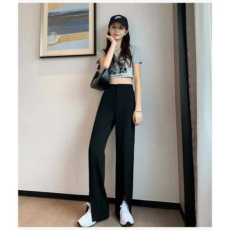 Floor-Length Casual Slimming Plus Split High-Waisted Pants