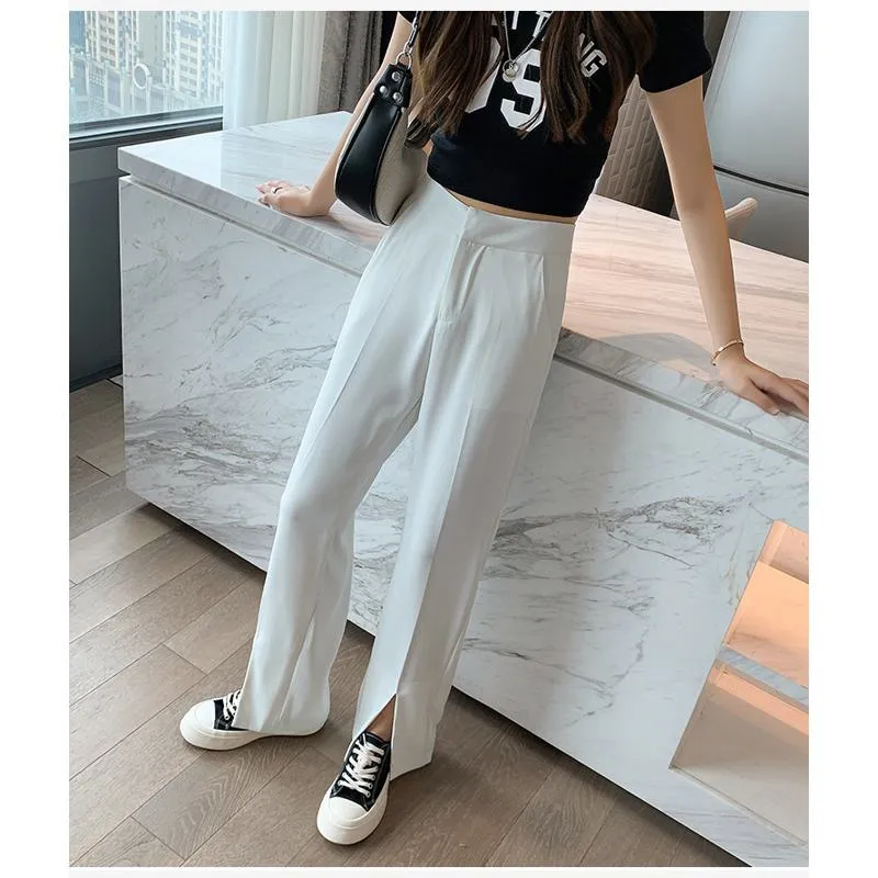 Floor-Length Casual Slimming Plus Split High-Waisted Pants