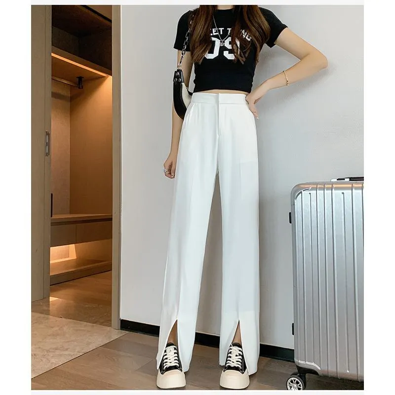 Floor-Length Casual Slimming Plus Split High-Waisted Pants