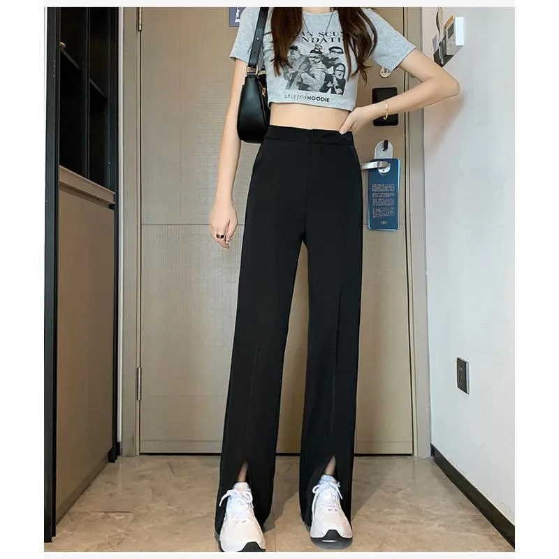 Floor-Length Casual Slimming Plus Split High-Waisted Pants