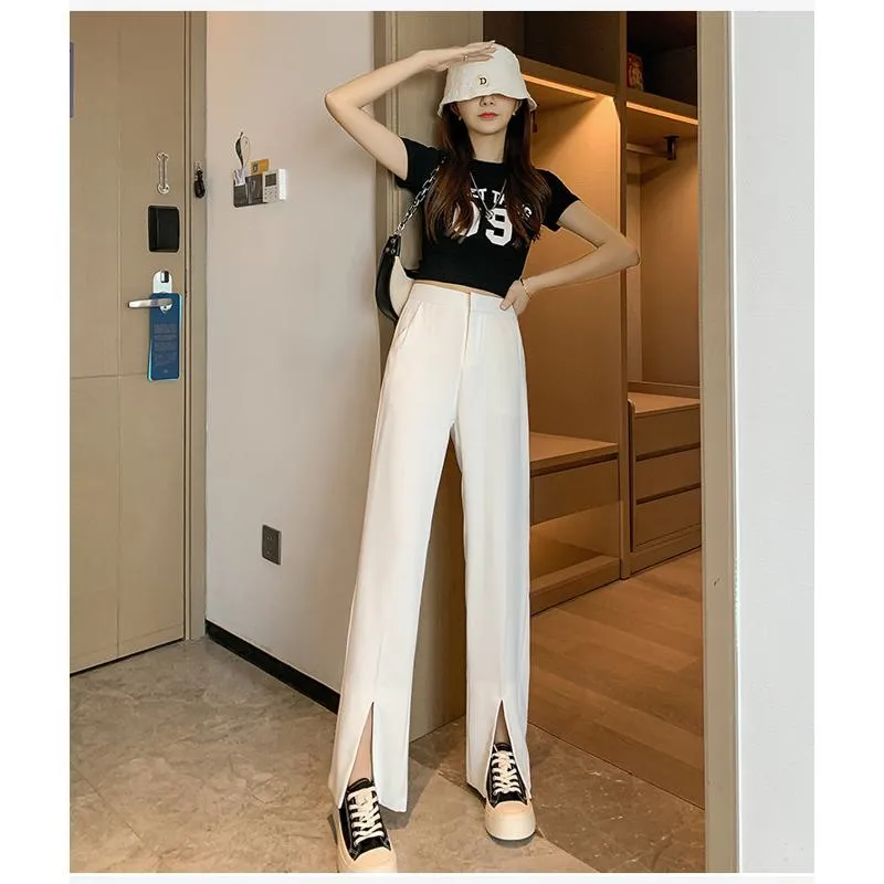 Floor-Length Casual Slimming Plus Split High-Waisted Pants