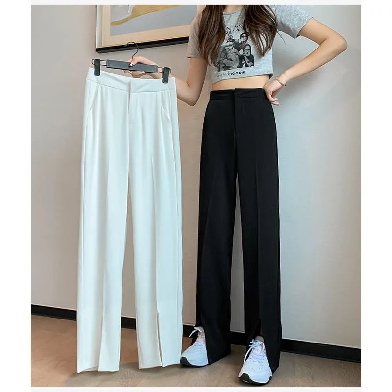 Floor-Length Casual Slimming Plus Split High-Waisted Pants