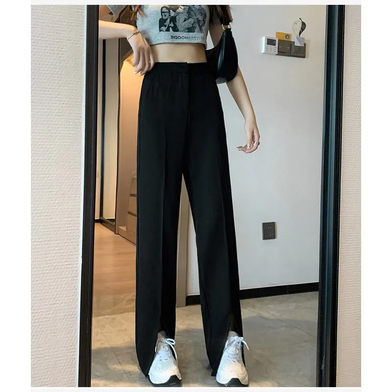 Floor-Length Casual Slimming Plus Split High-Waisted Pants