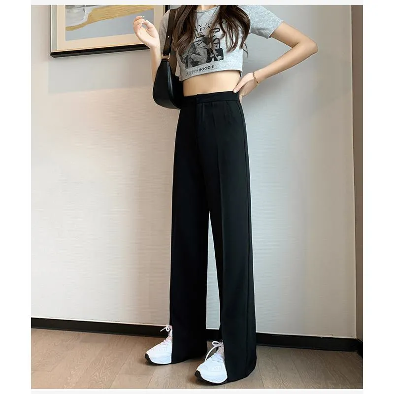 Floor-Length Casual Slimming Plus Split High-Waisted Pants