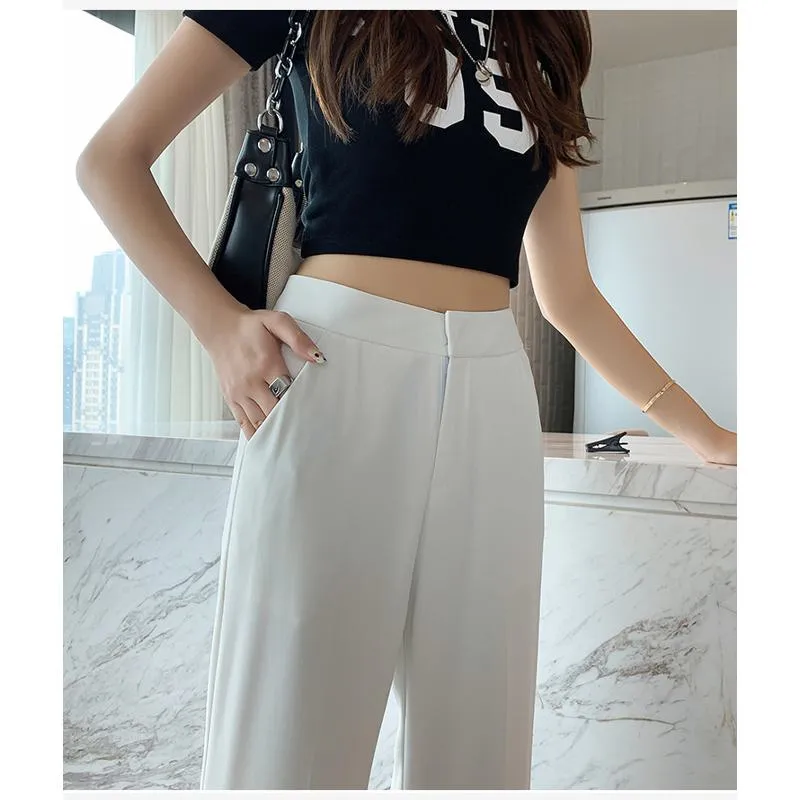 Floor-Length Casual Slimming Plus Split High-Waisted Pants