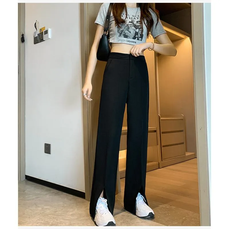 Floor-Length Casual Slimming Plus Split High-Waisted Pants