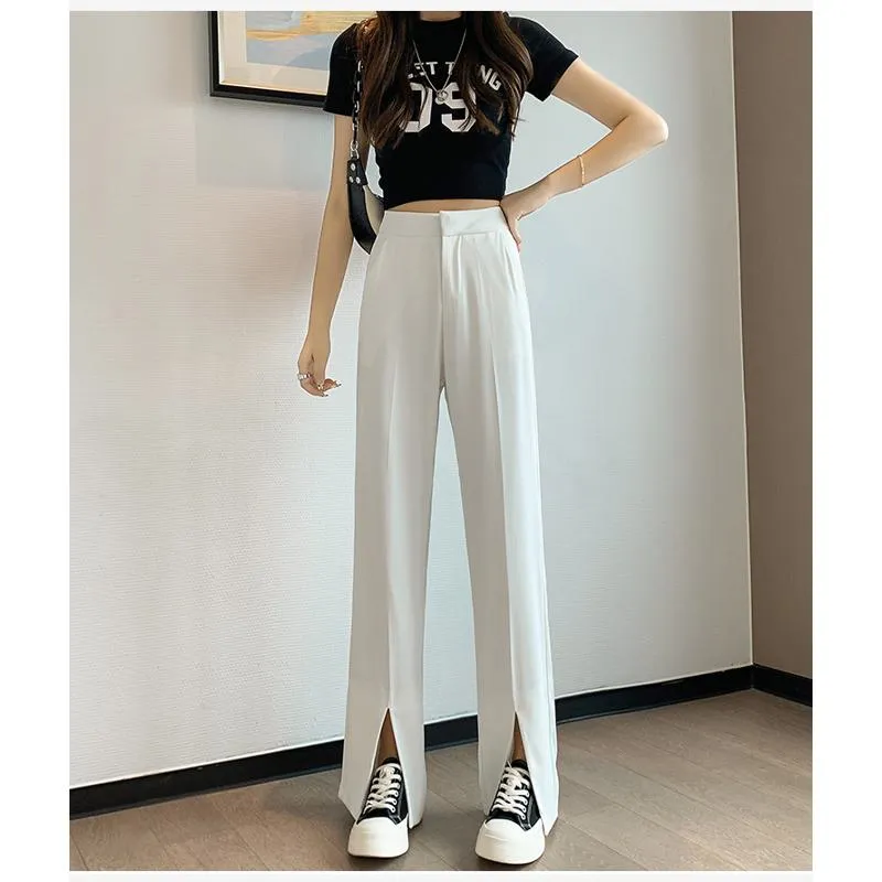 Floor-Length Casual Slimming Plus Split High-Waisted Pants