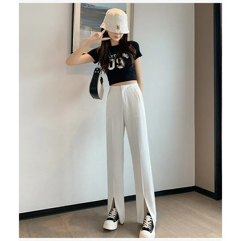 Floor-Length Casual Slimming Plus Split High-Waisted Pants