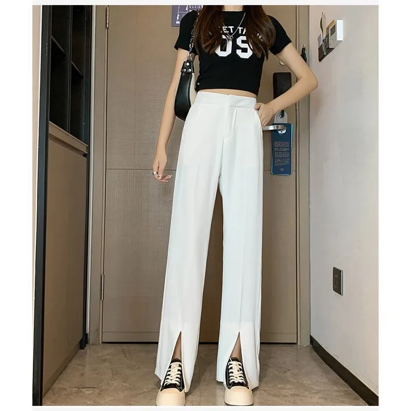 Floor-Length Casual Slimming Plus Split High-Waisted Pants