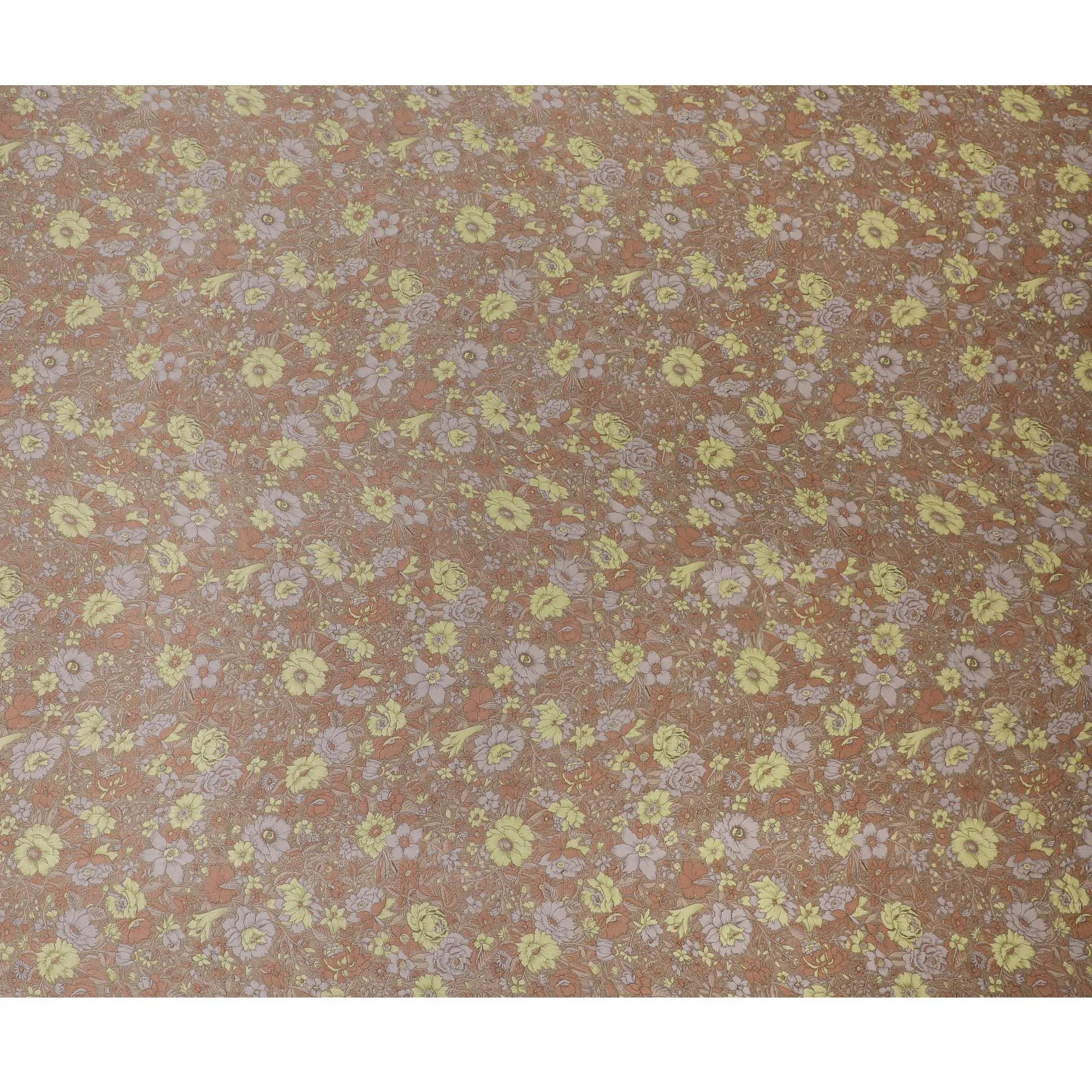 Flora Bounty Silk Satin Fabric - Vintage Floral Print, 110cm Width, Indian Crafted Elegance-D17715