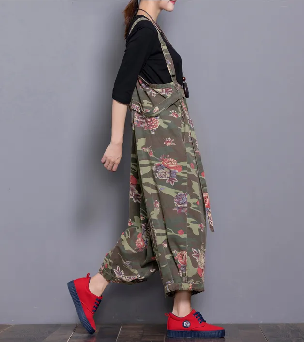 Floral Loose Denim Casual Spring Denim Overall Women JumpsuitsQY15