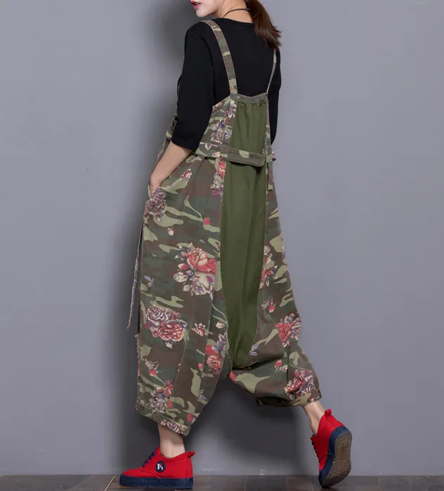 Floral Loose Denim Casual Spring Denim Overall Women JumpsuitsQY15