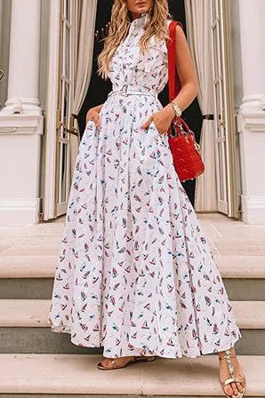 Floral Sleeveless Pockets Maxi Dress