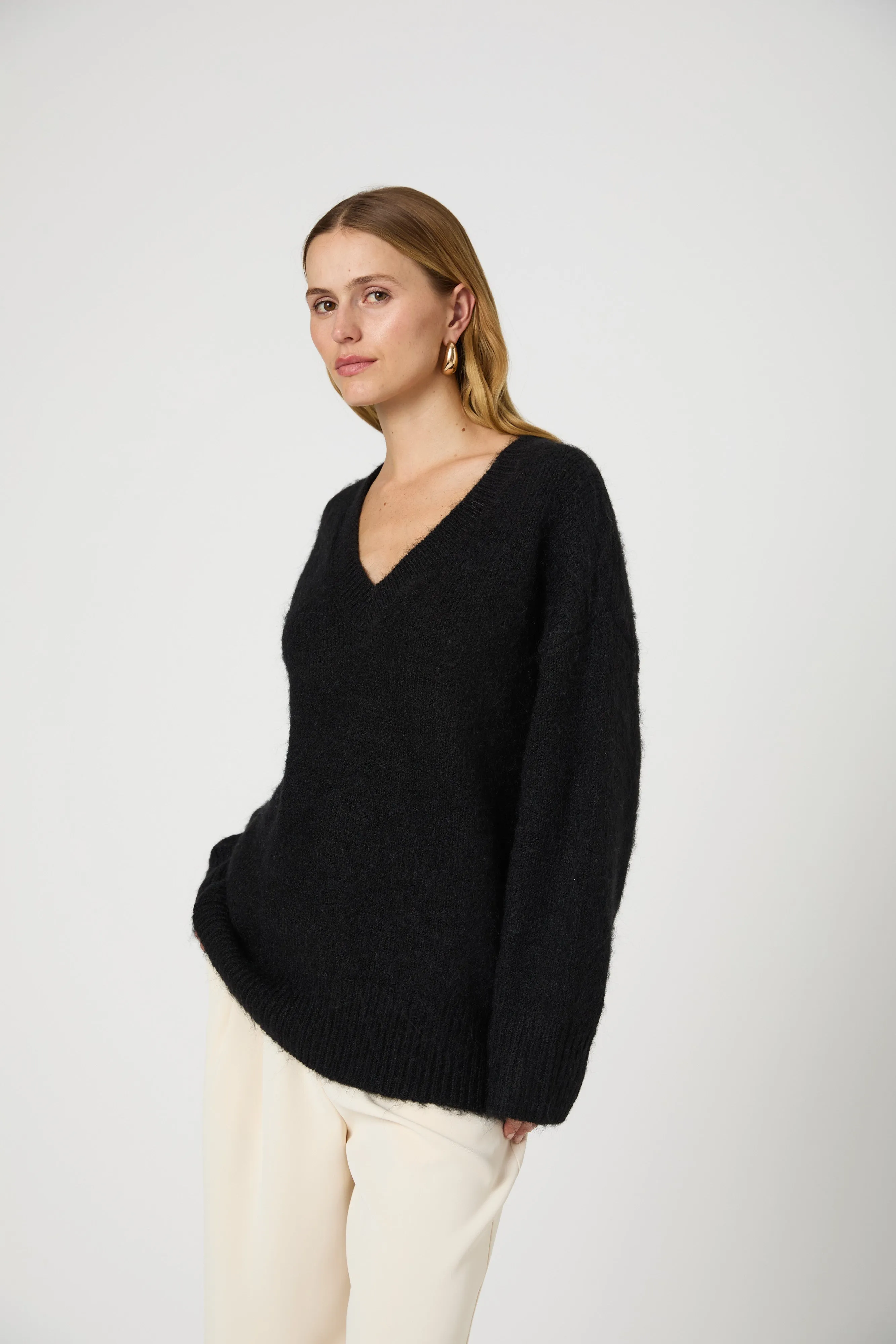 Fluffy Knit V Neck Oversized Sweater