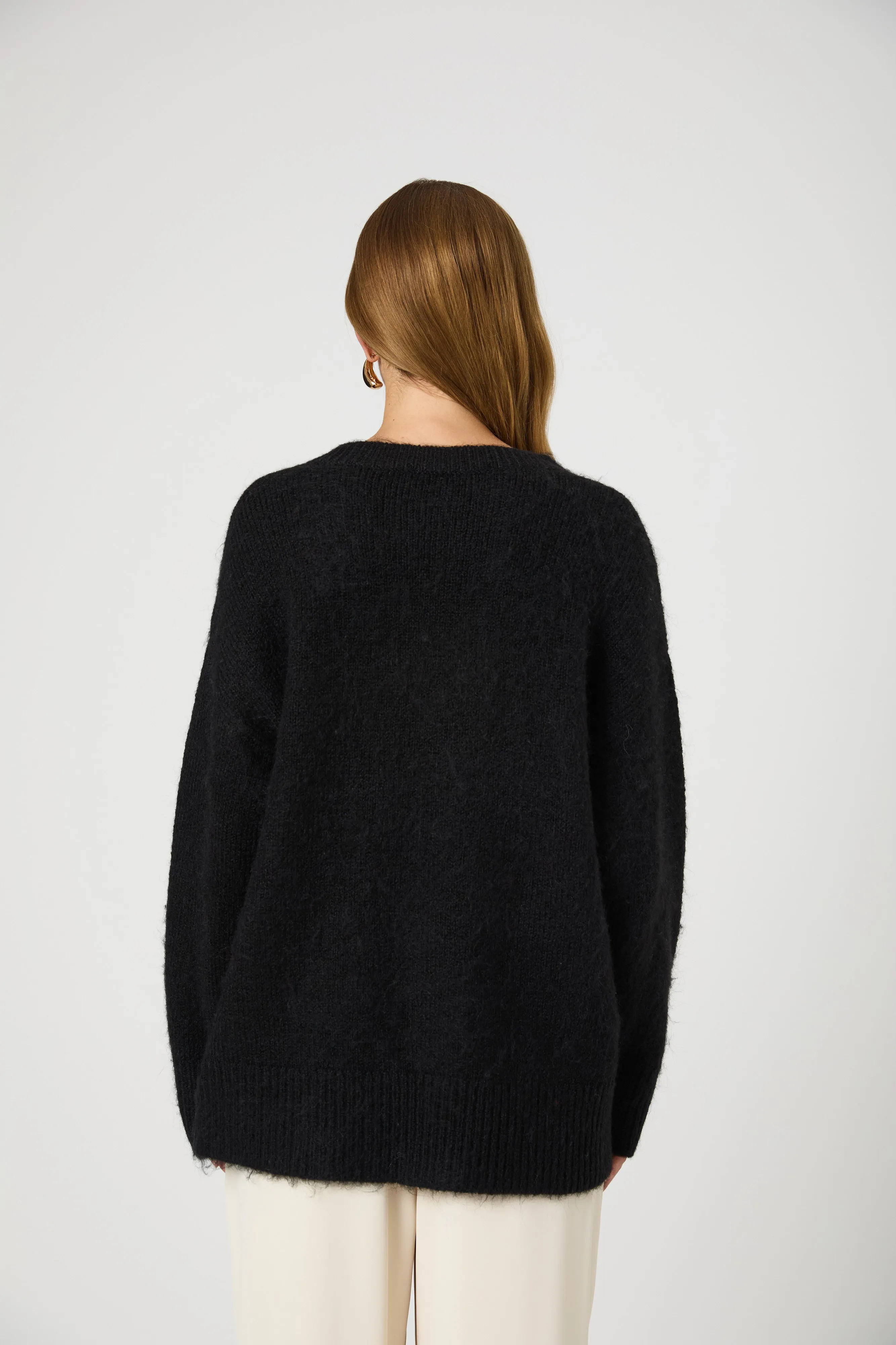 Fluffy Knit V Neck Oversized Sweater