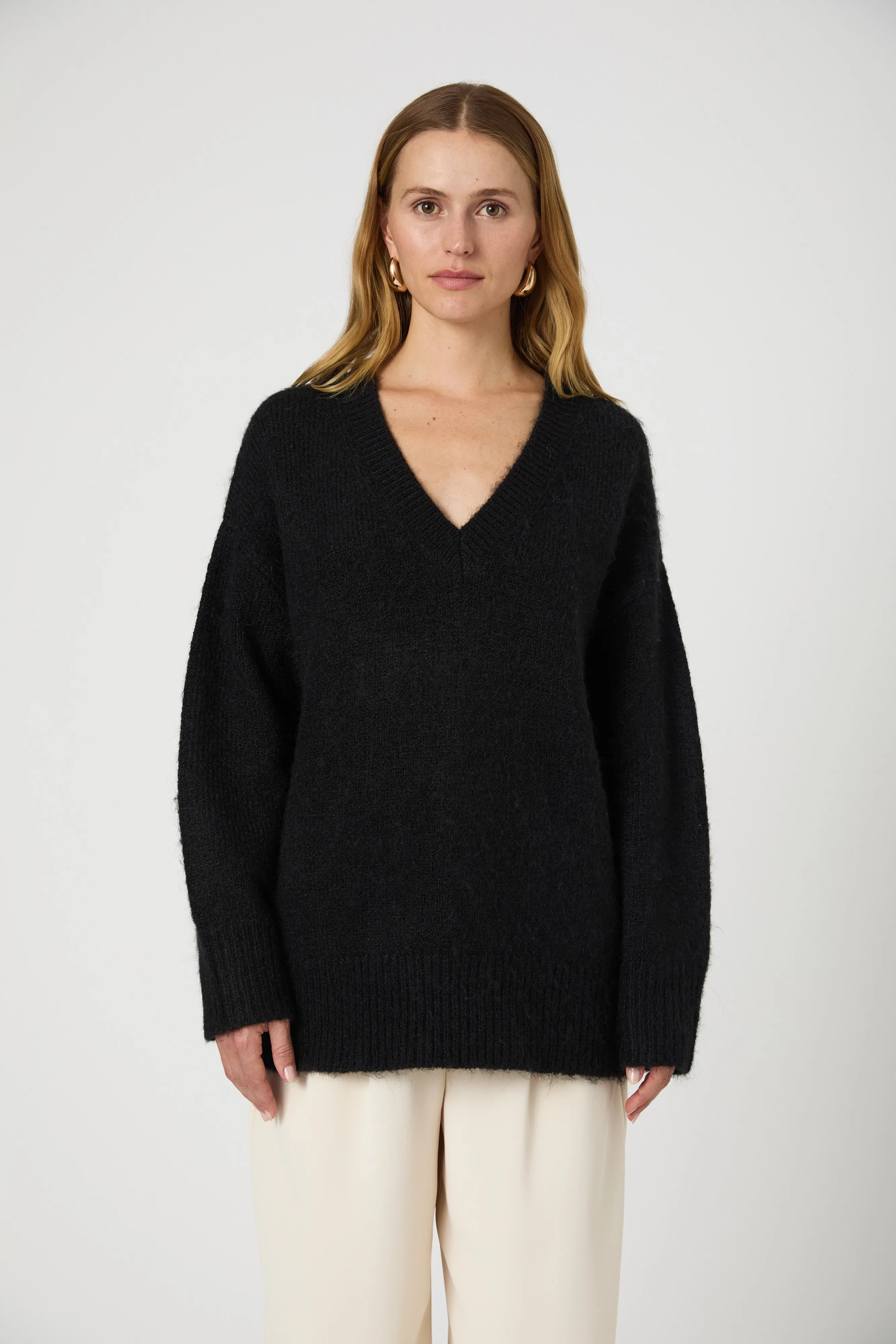 Fluffy Knit V Neck Oversized Sweater