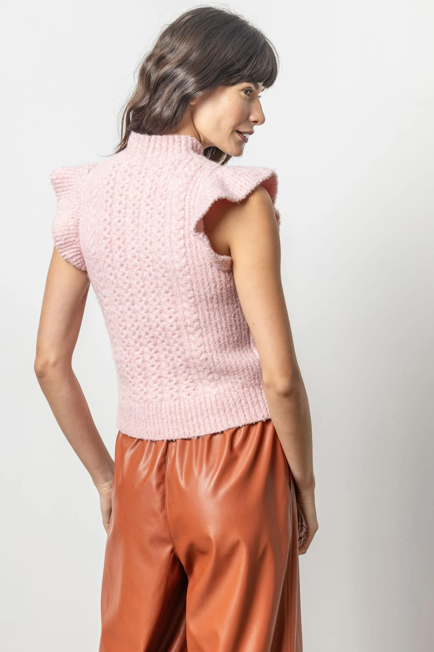 Flutter Sleeve Mock Neck Sweater